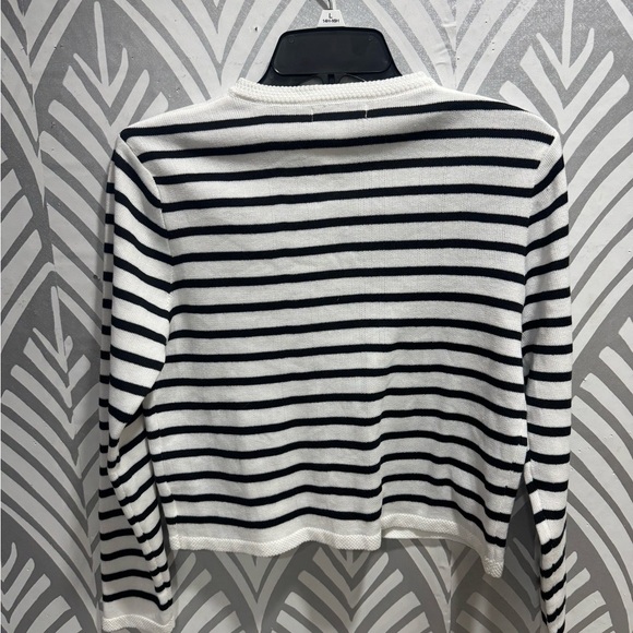 Black and White Striped Knit Cardigan - Picture 2 of 5